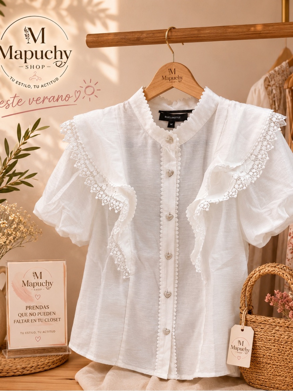 White Lace-Trim Ruffle Blouse